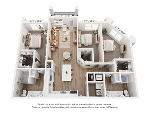 Floor plan for 3 beds, 2 baths, 1502 sqft